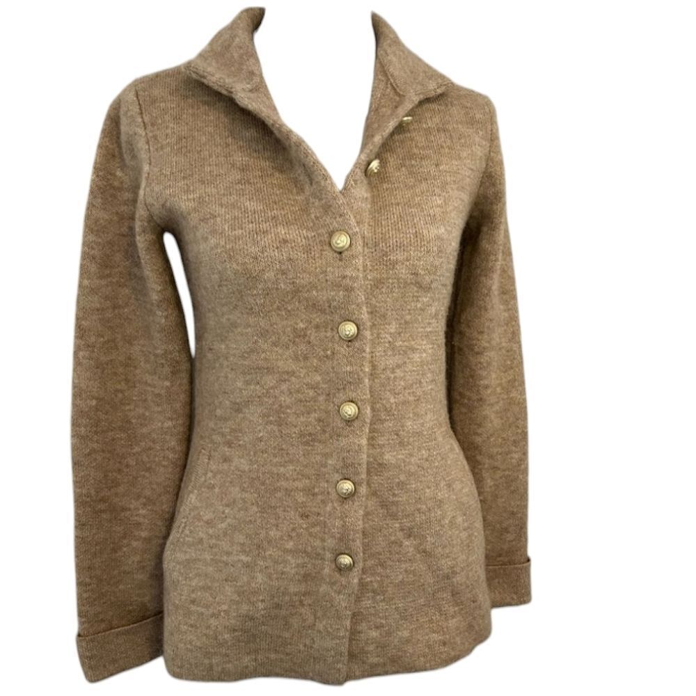 Adrienne Vittadini Cream Cardigan Sweater Gold Lion Buttons Wool Blend S